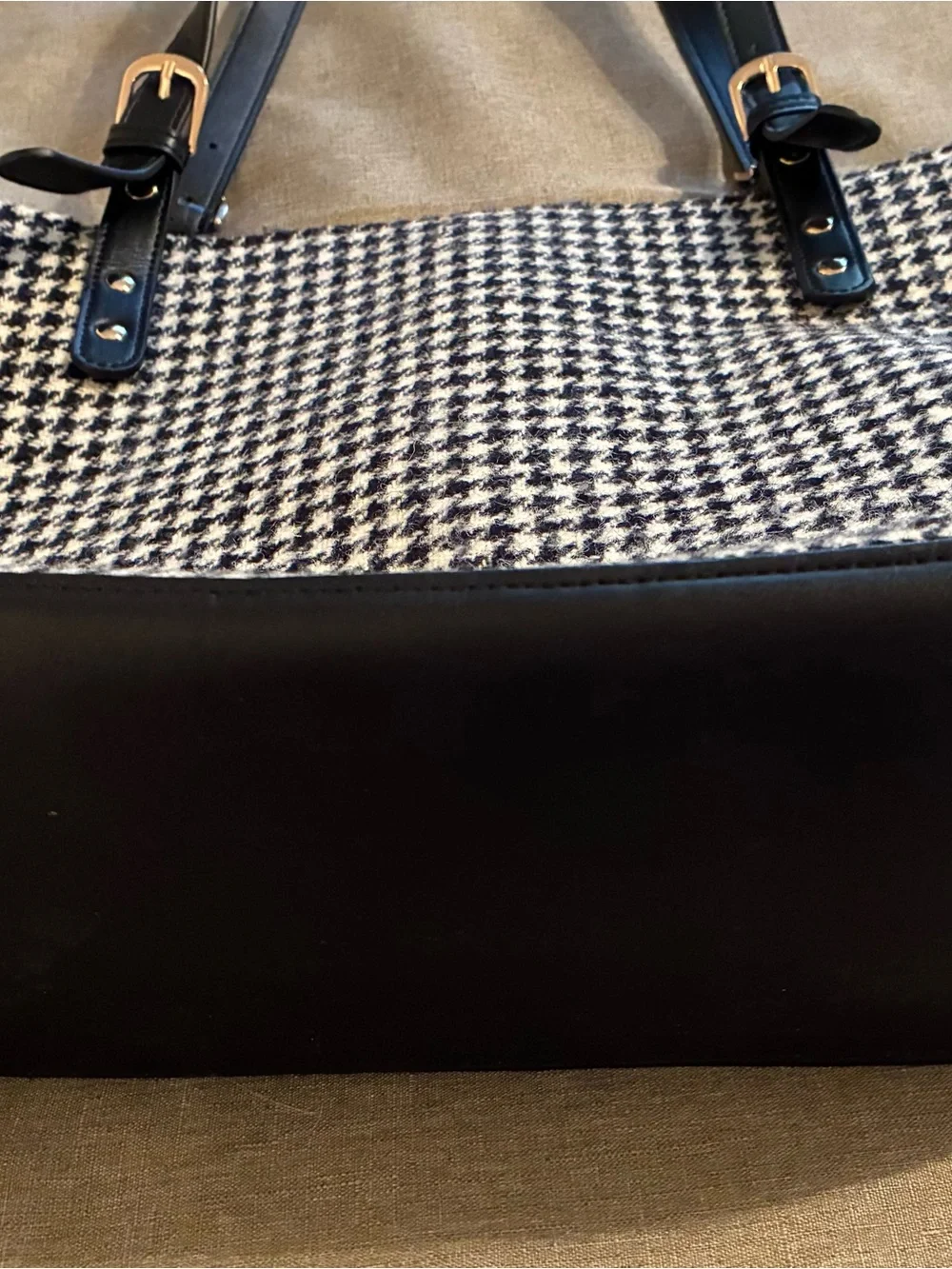 Harris Tweed 100% Pure New Wool Large Houndstooth Tote Bag - Black & White EUC